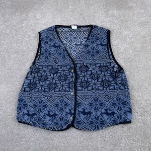 Ragged Mountain Vest Womens Medium Blue Nordic Fair Isle‎ Plush Fleece Vintage